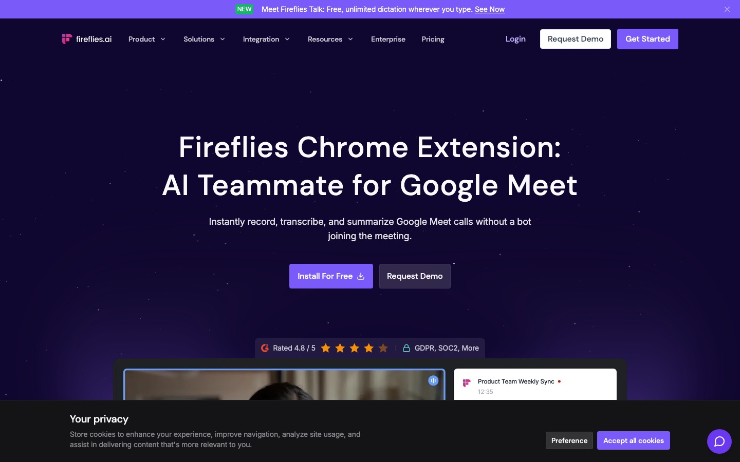 Página de la extensión de Chrome de Fireflies.ai