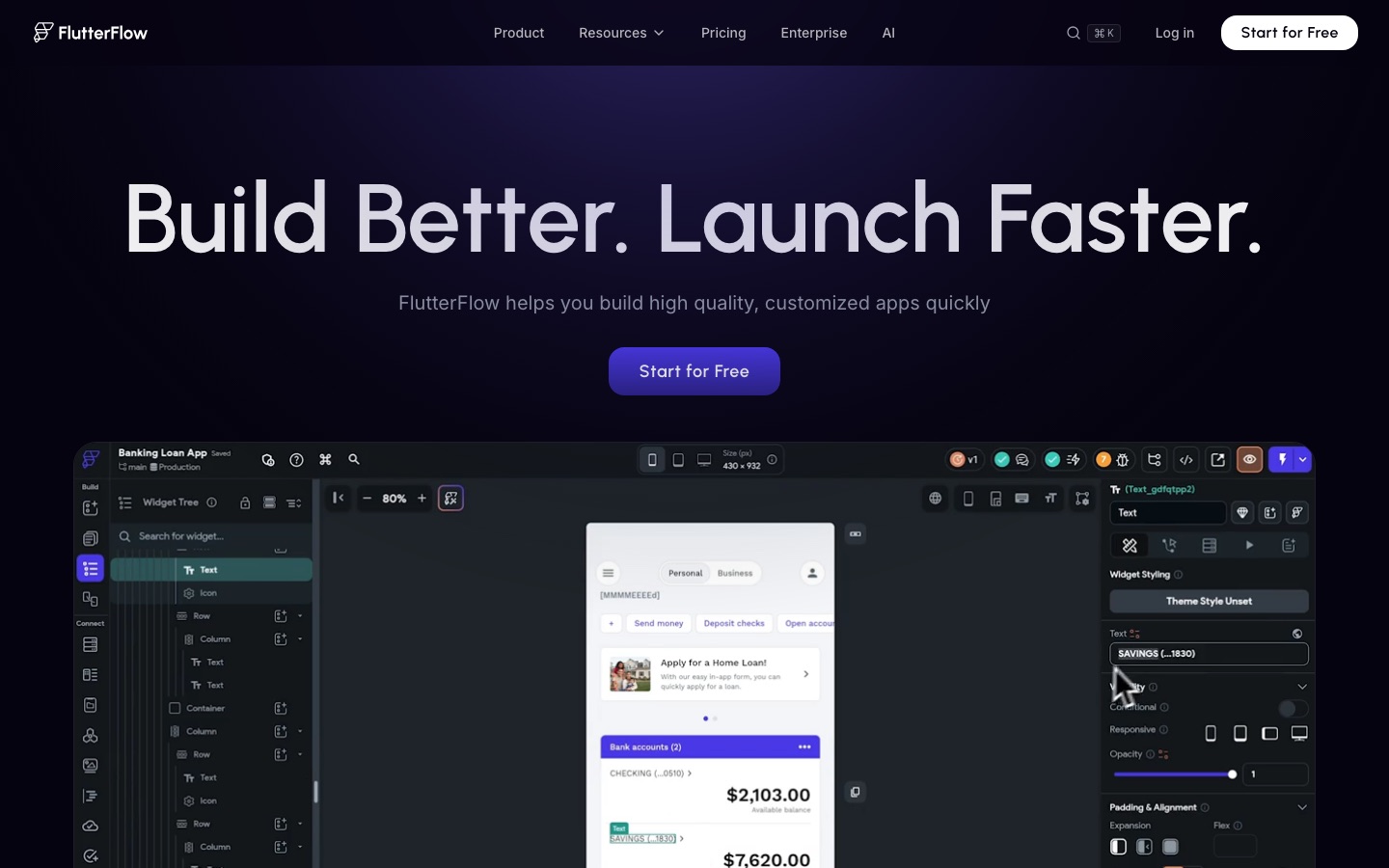 FlutterFlow website home page
