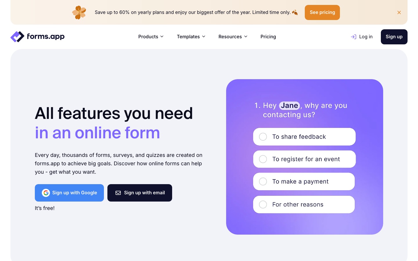 forms.app özellikler sayfası
