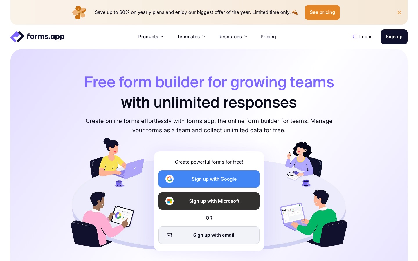 forms.app web sitesinin ana sayfası