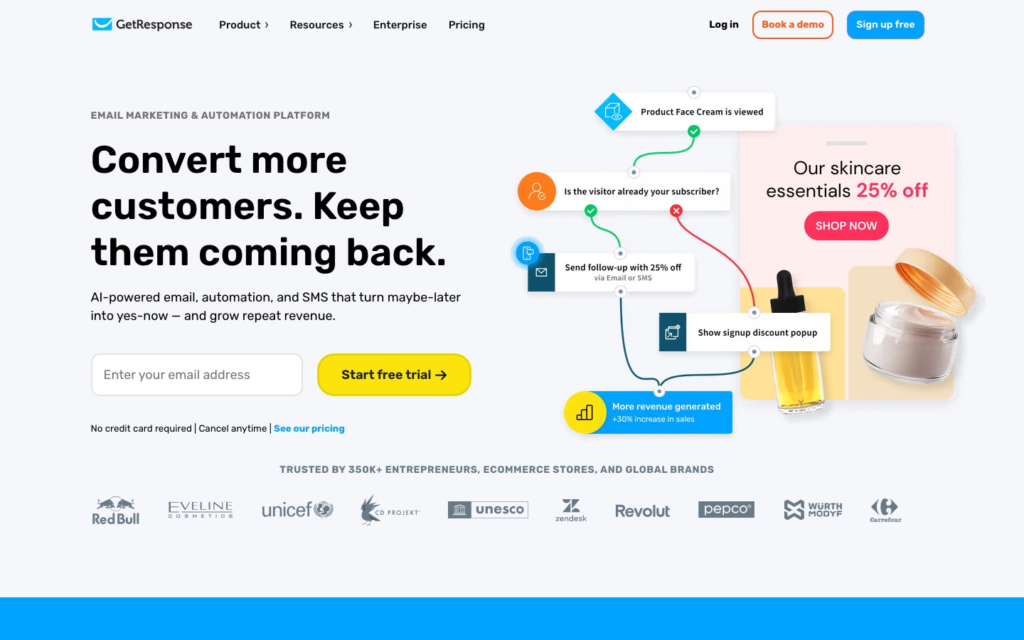 Home page del sito di GetResponse