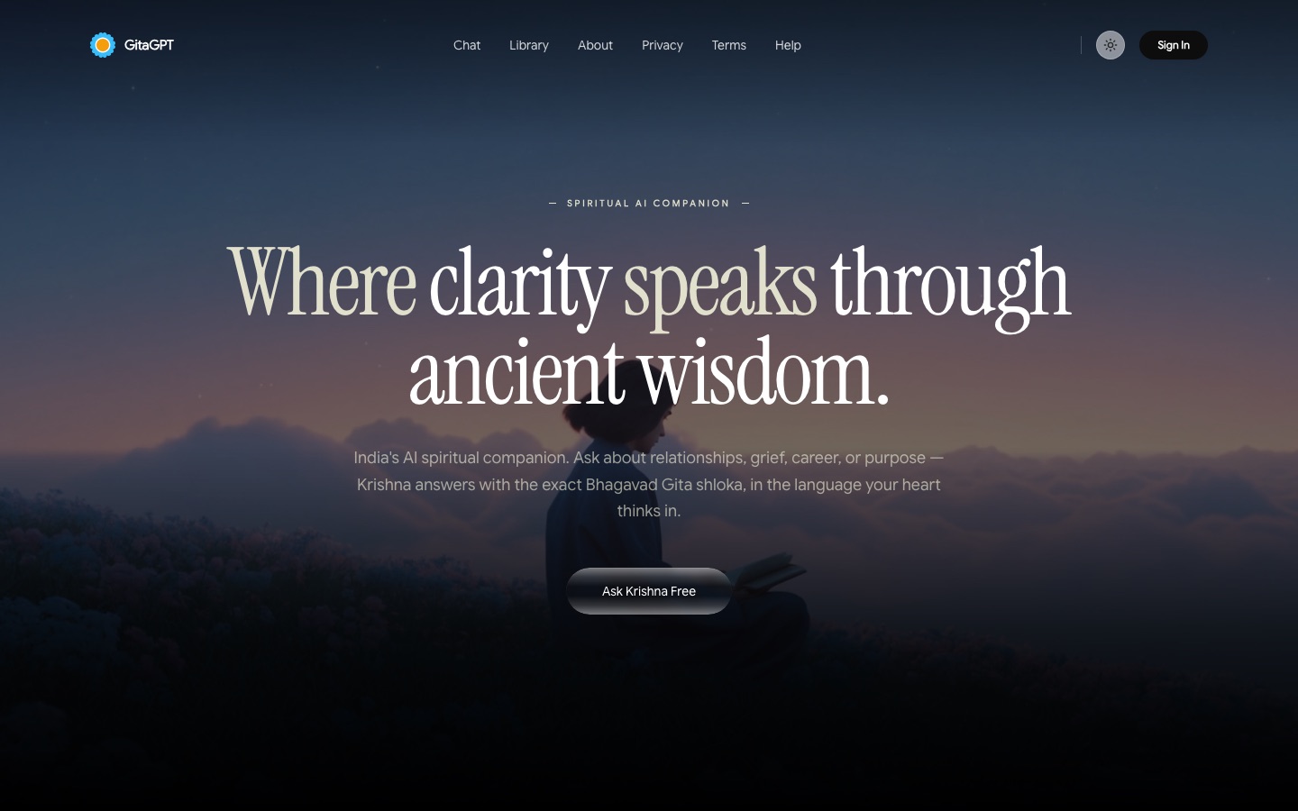 Startseite der GitaGPT-Website