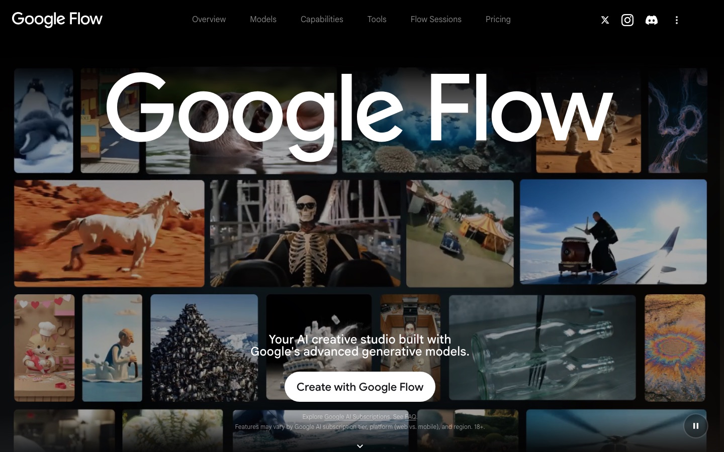 Google Flow web sitesinin ana sayfası