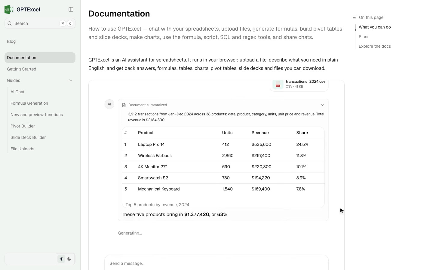 GPTExcel documentation page