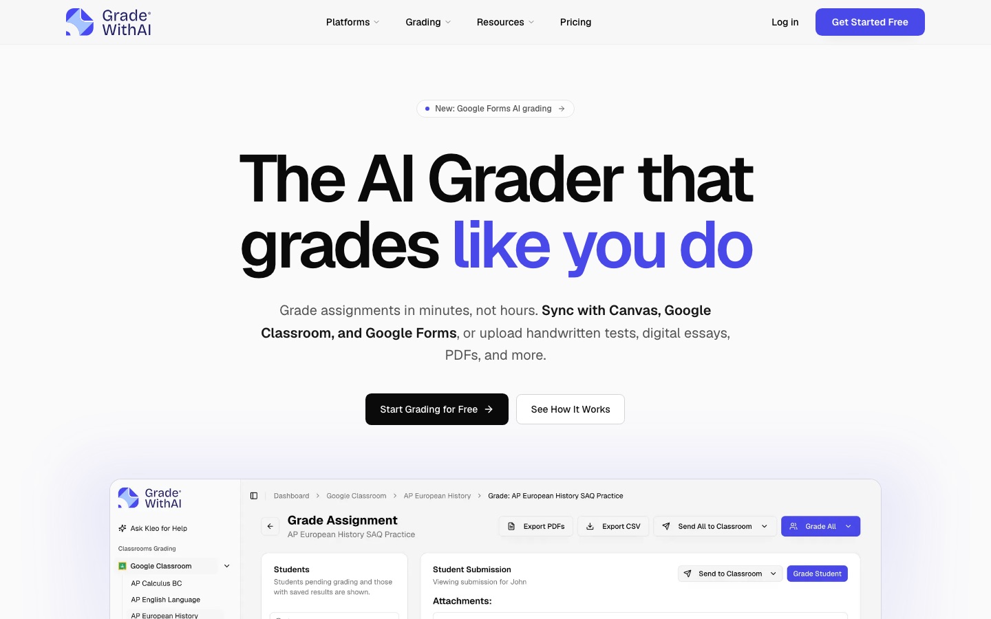 GradeWithAI website home page