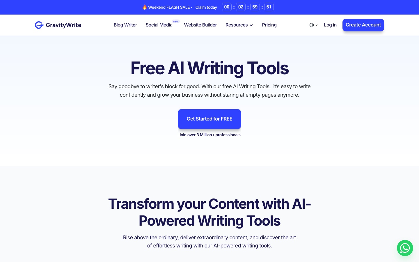 Page des outils d’écriture par IA de GravityWrite