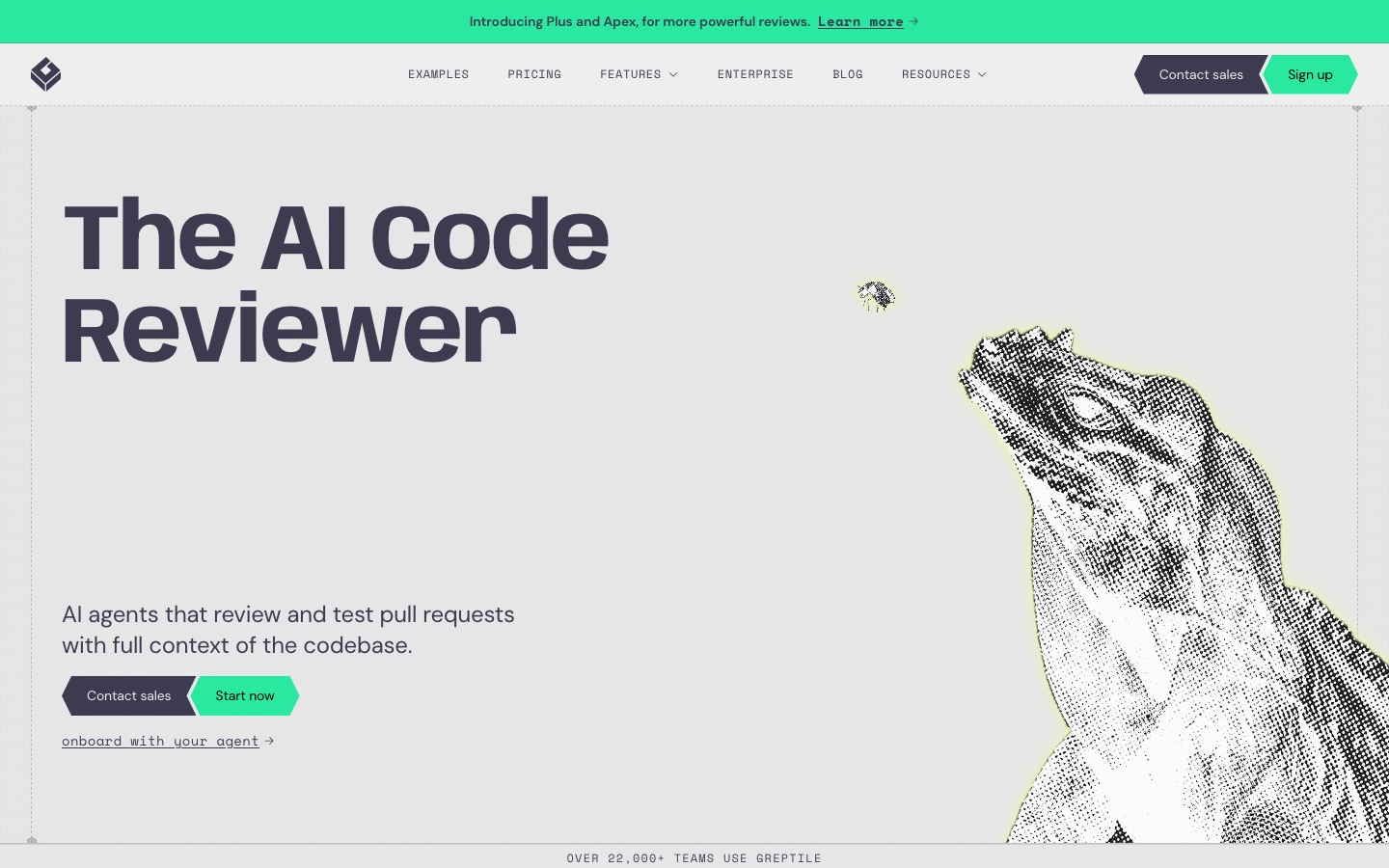 Home page del sito di Greptile