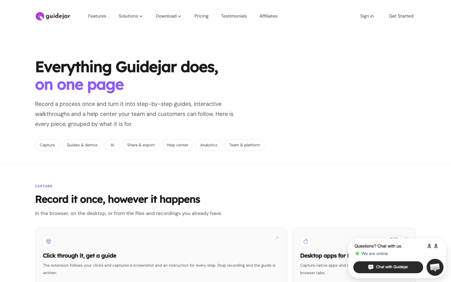 Guidejar features page