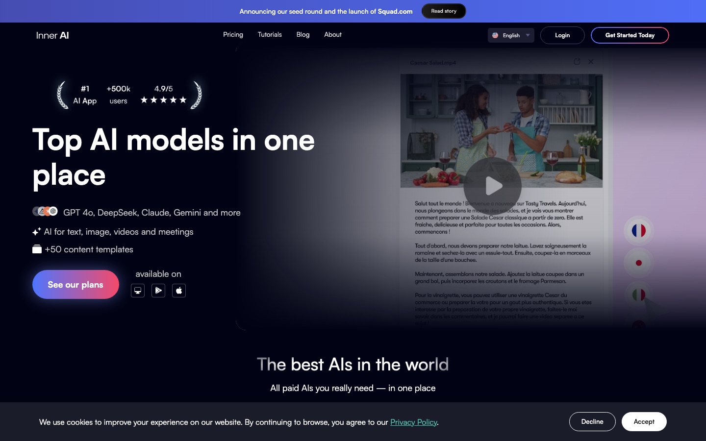Startseite der Website von Inner AI