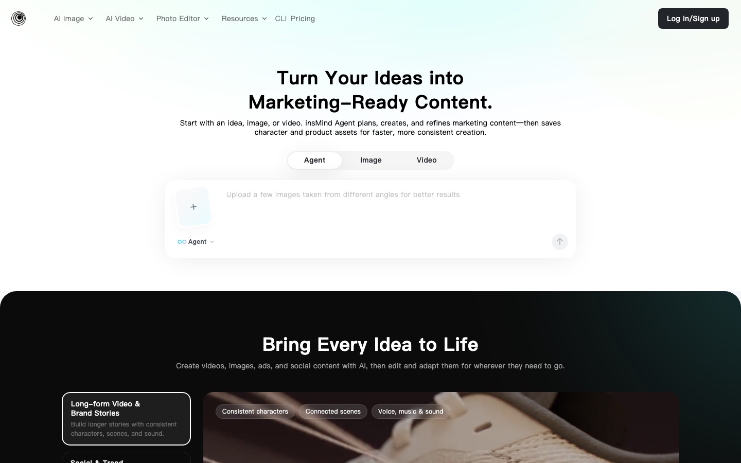 Página de inicio del sitio web de insMind