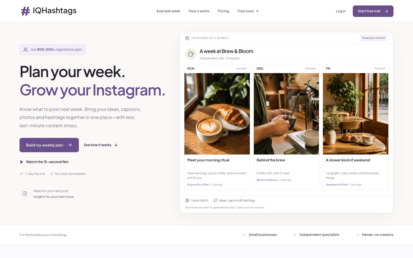 IQ Hashtags web sitesinin ana sayfası