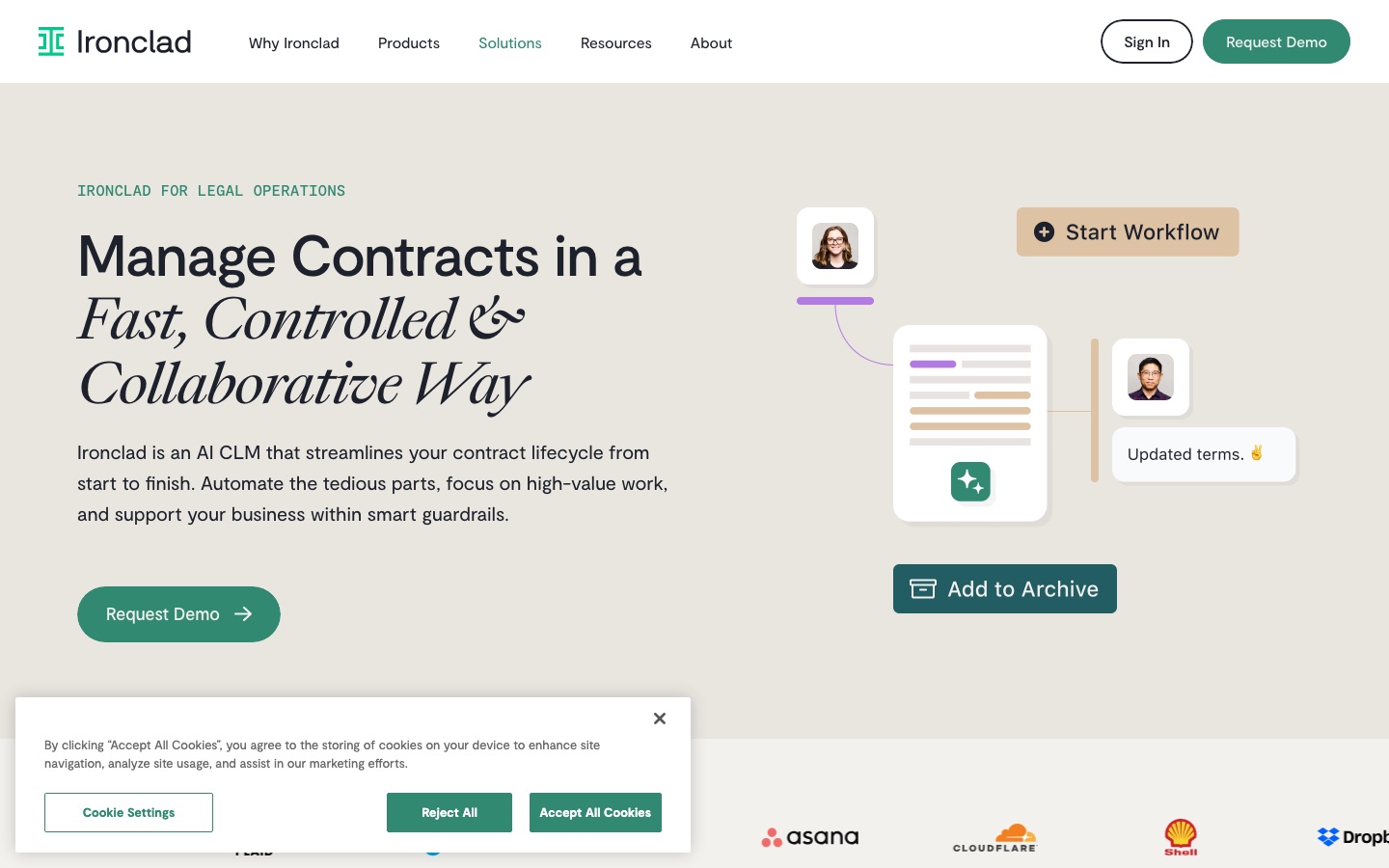 Pagina di Ironclad per le legal operations