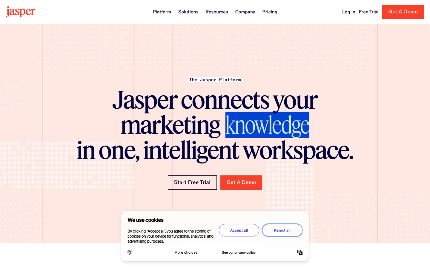Pagina di panoramica della piattaforma Jasper AI