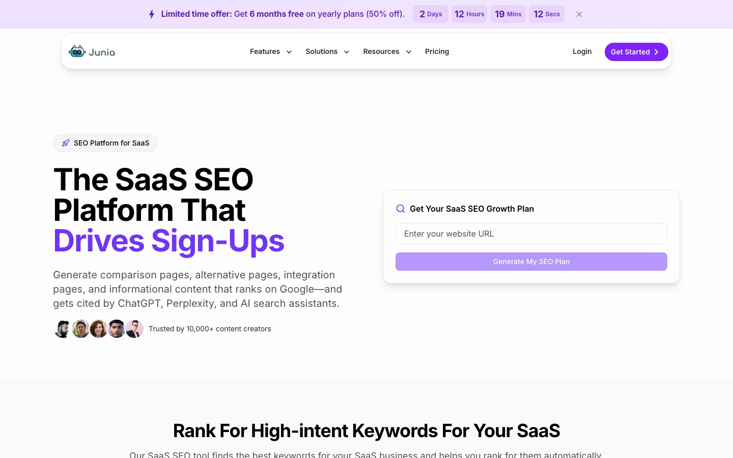 Page SEO pour SaaS de Junia AI