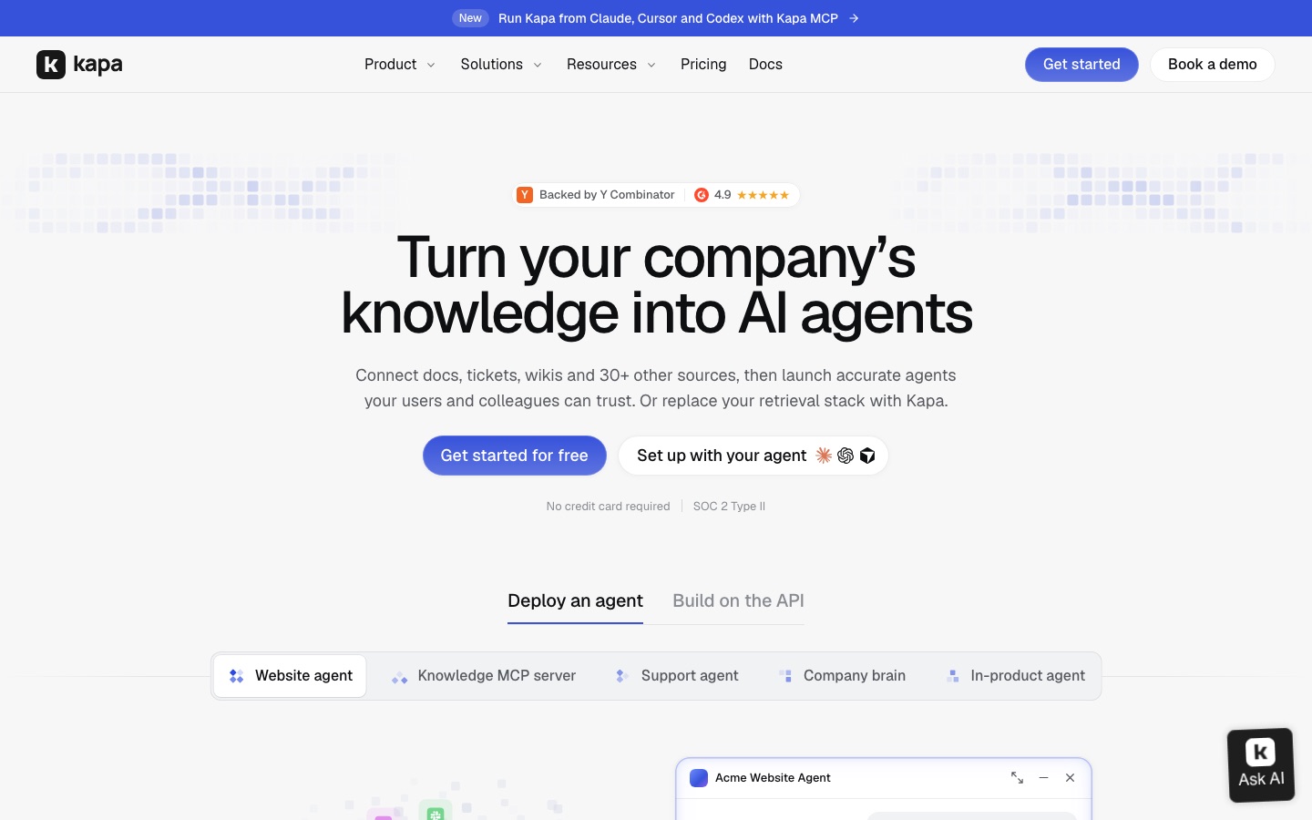 Página de inicio del sitio web de Kapa.ai