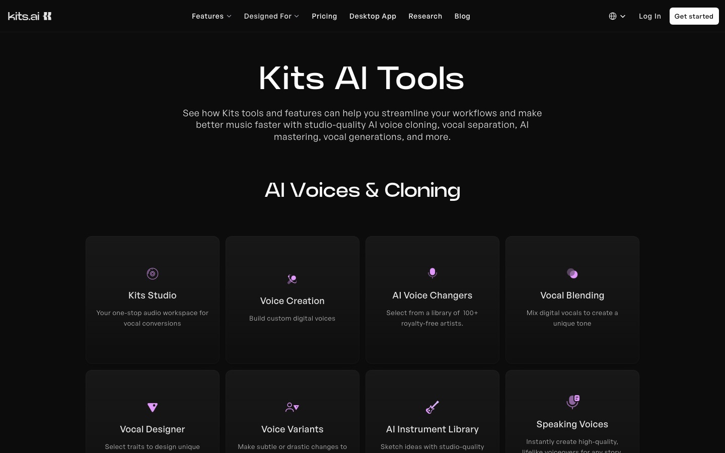 Kits AI tools page