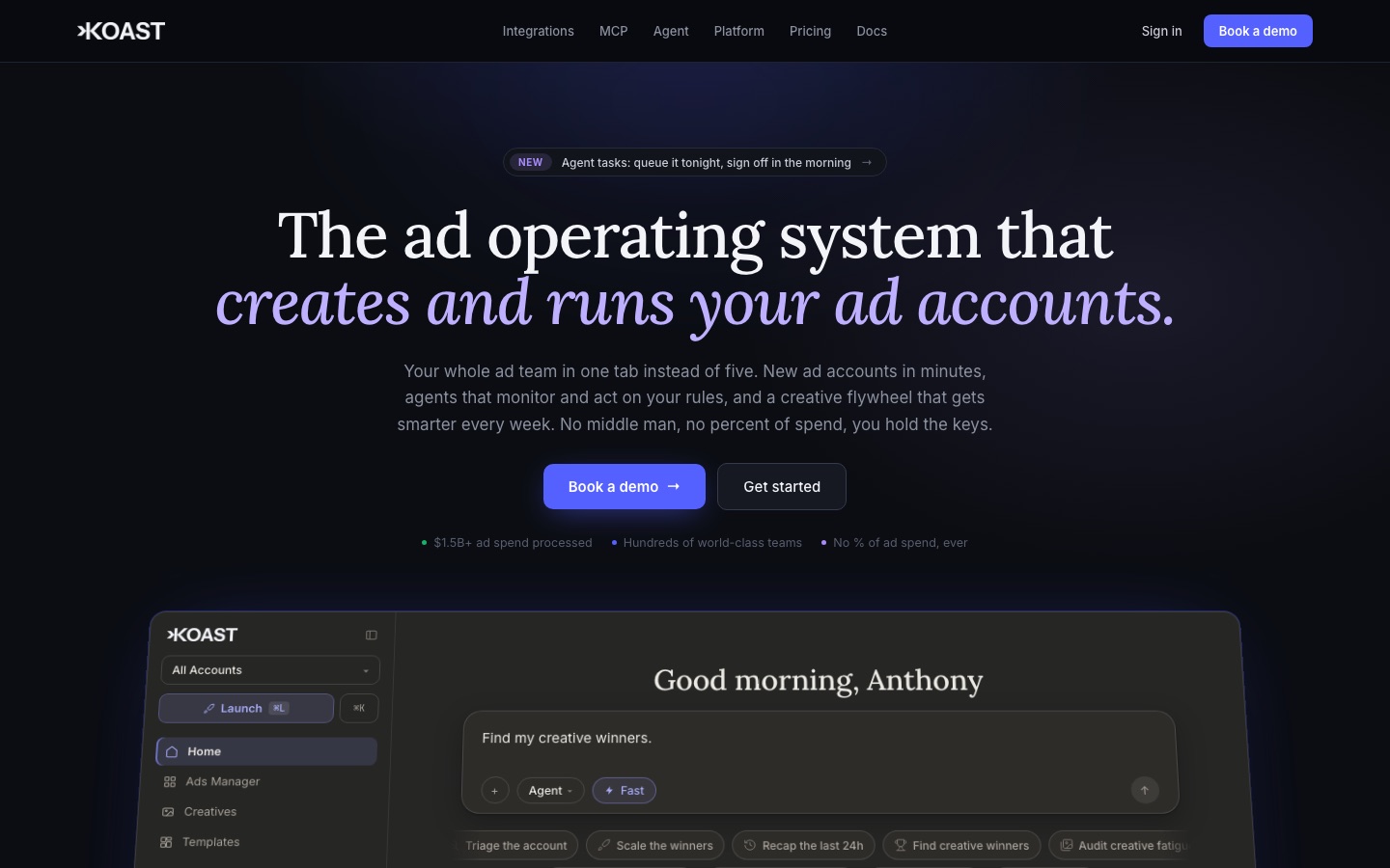 Startseite der Website von Koast