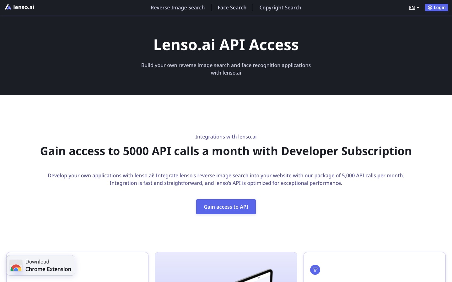Pagina di accesso all’API di Lenso.ai
