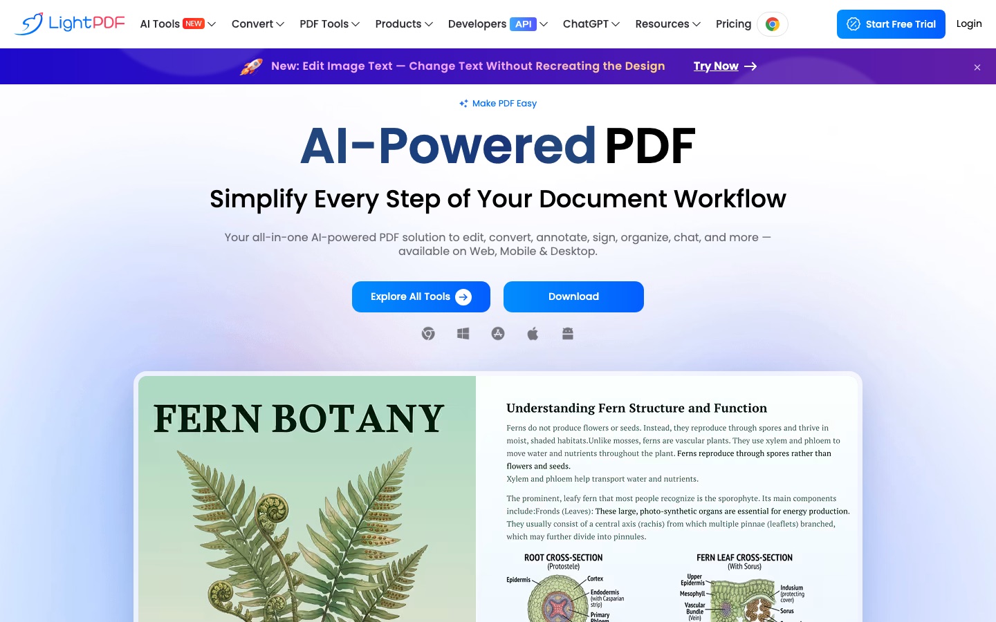Startseite der Website von LightPDF