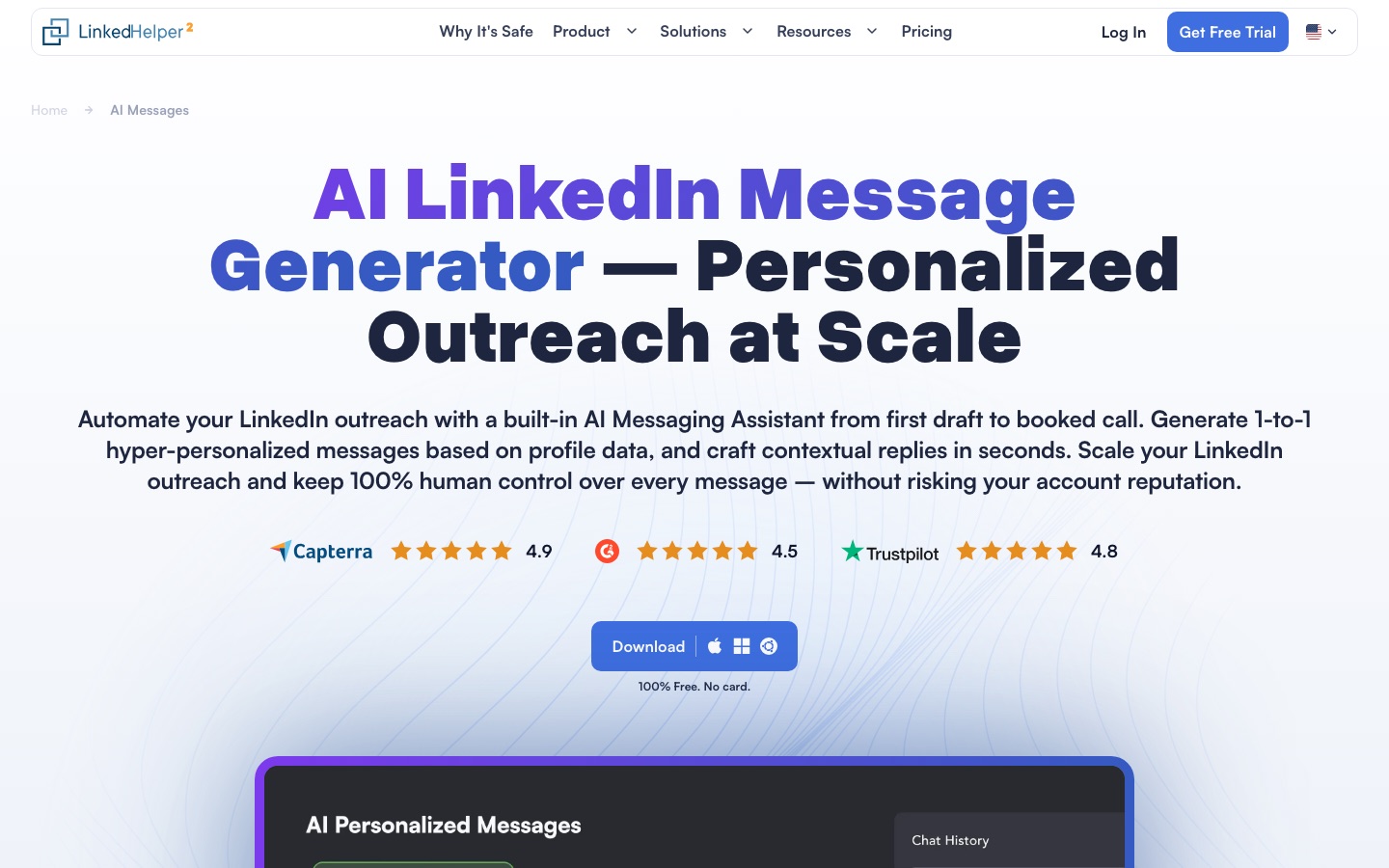 Pagina van Linked Helper over AI-berichten