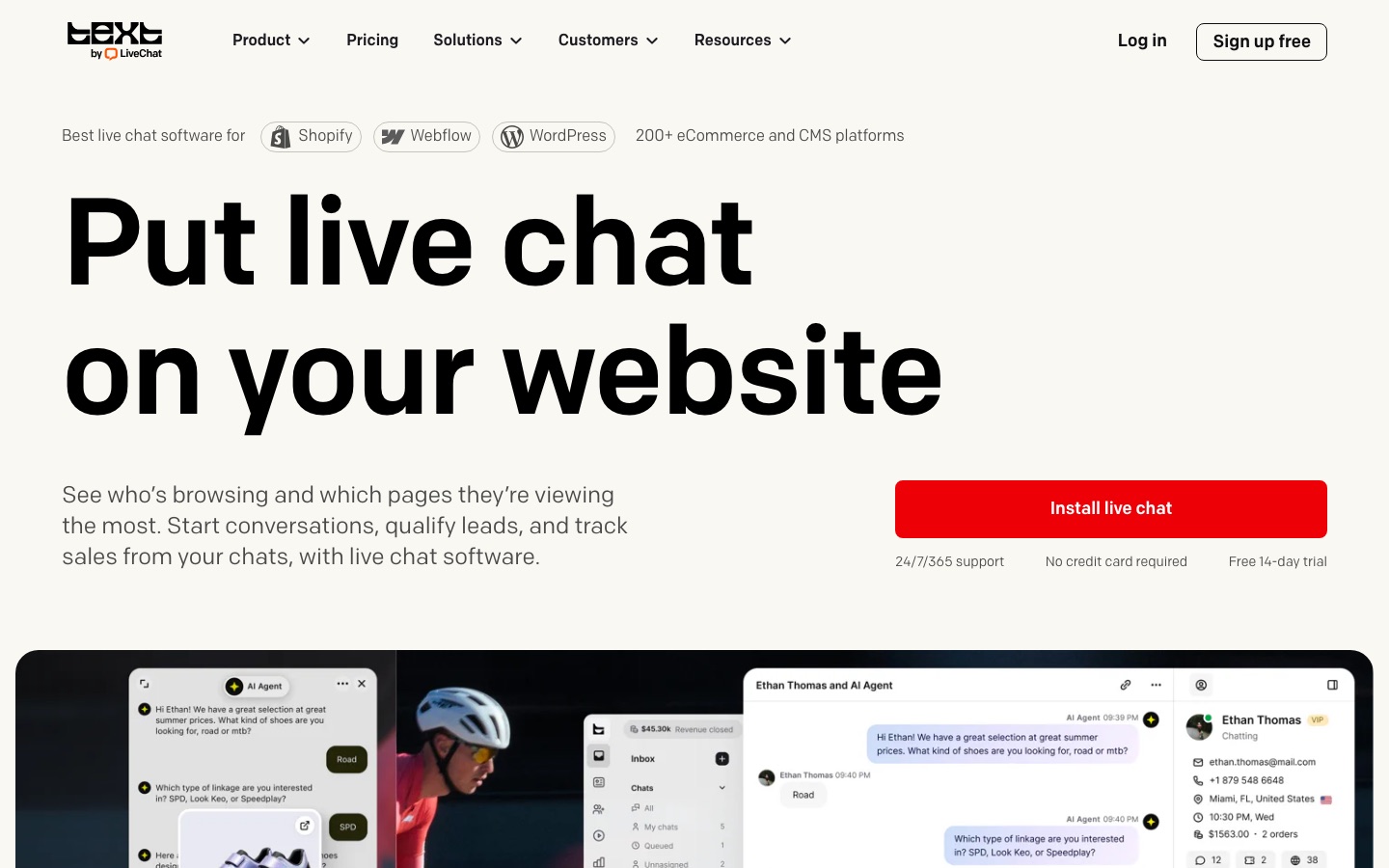 Página de inicio del sitio web de LiveChat