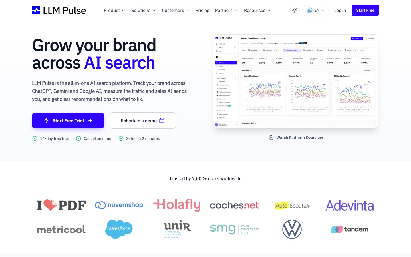Página de inicio del sitio web de LLM Pulse