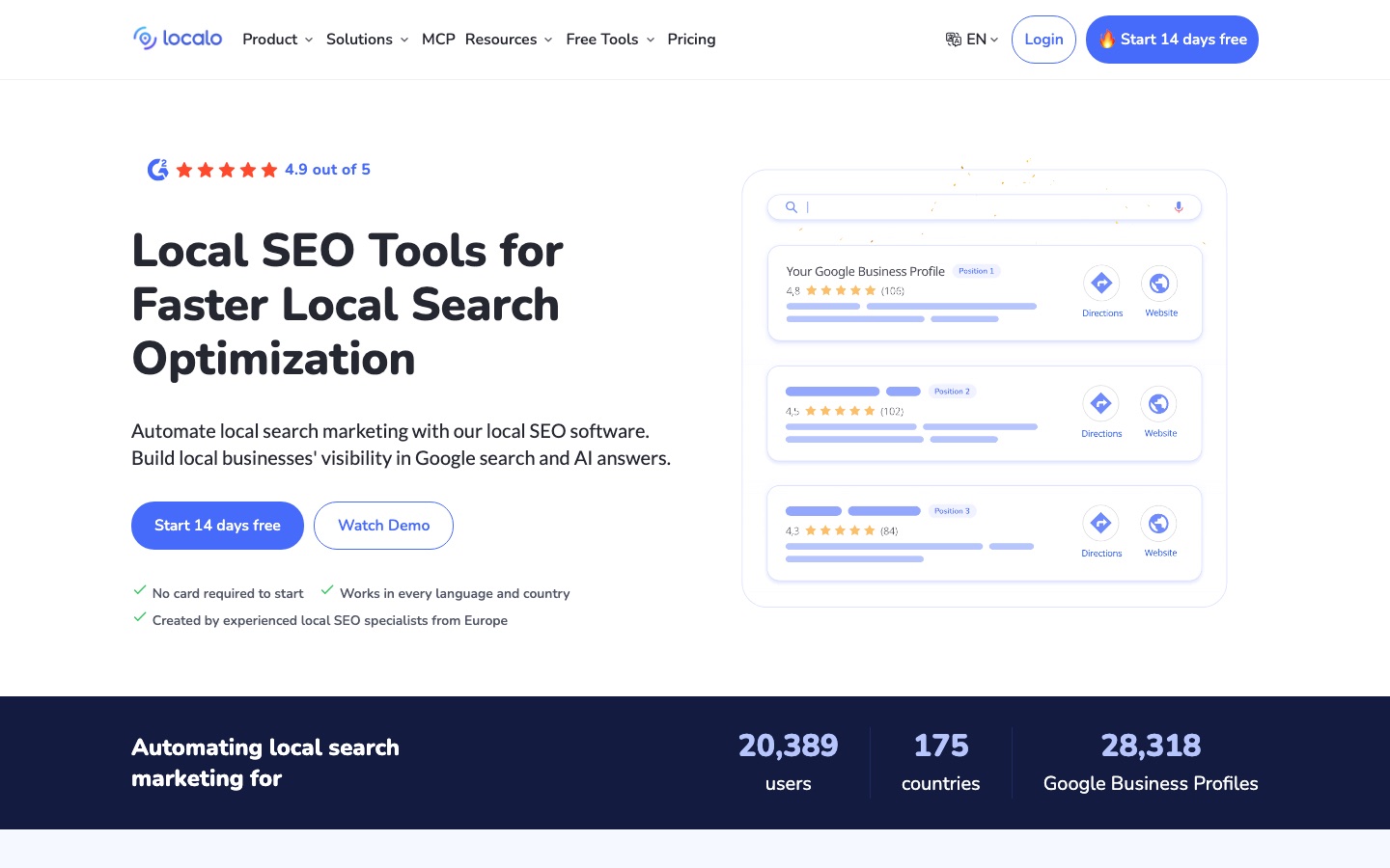 Localo web sitesinin ana sayfası