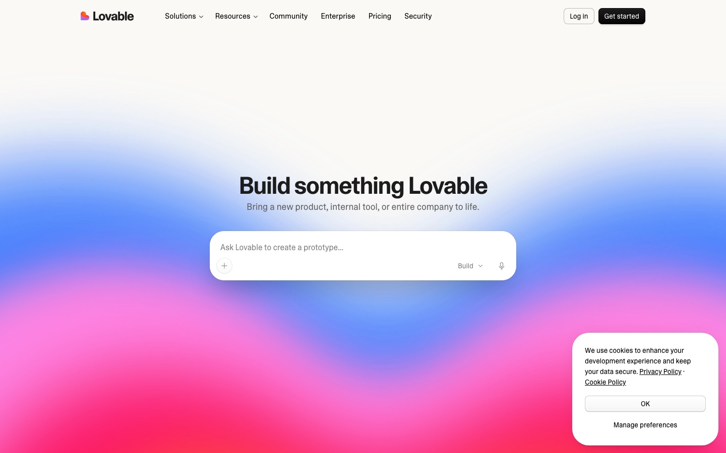 Página de inicio del sitio web de Lovable