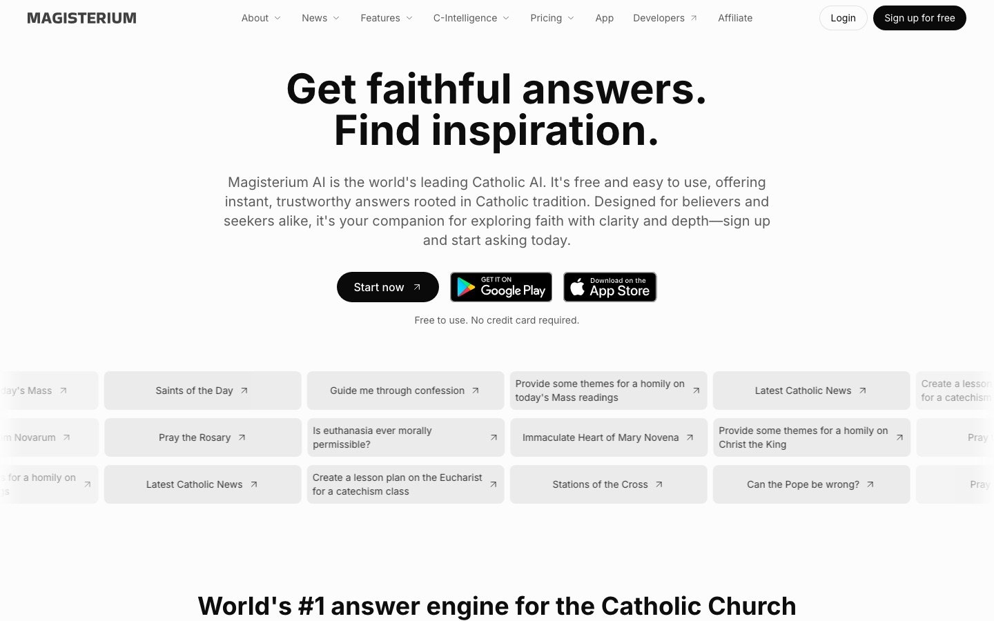 Magisterium AI website home page