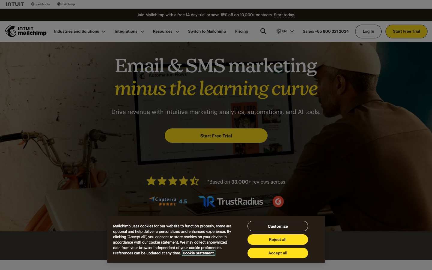 Homepage van de website van Mailchimp