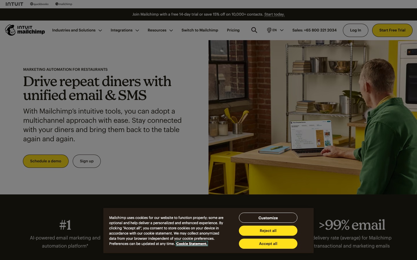 Pagina voor restaurants van Mailchimp