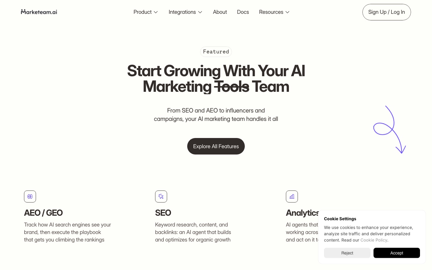 Marketeam.ai features page