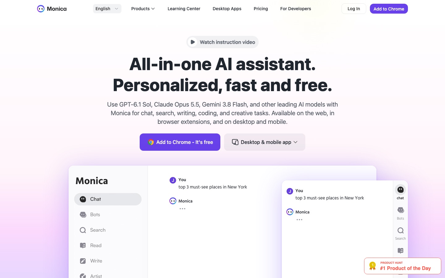 Monica website home page