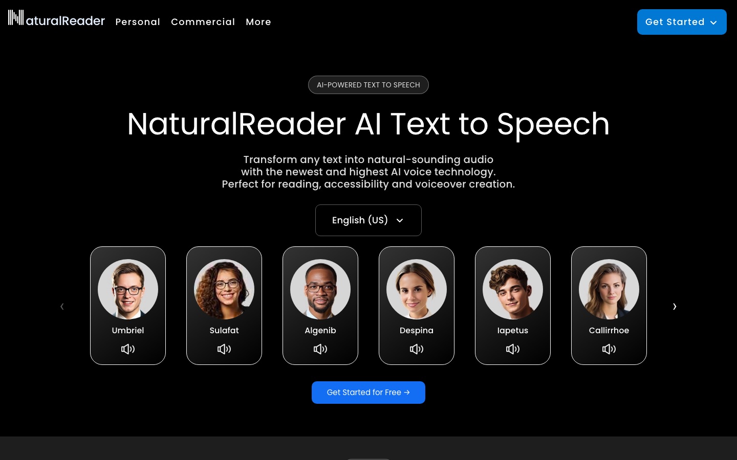 Home page del sito di NaturalReader