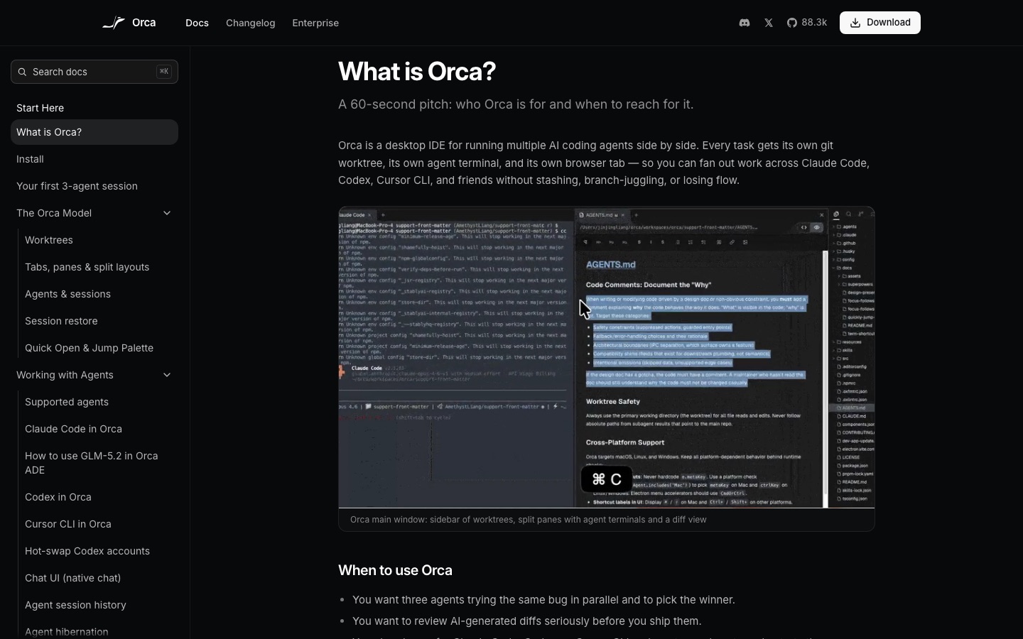 Page de documentation d’Orca
