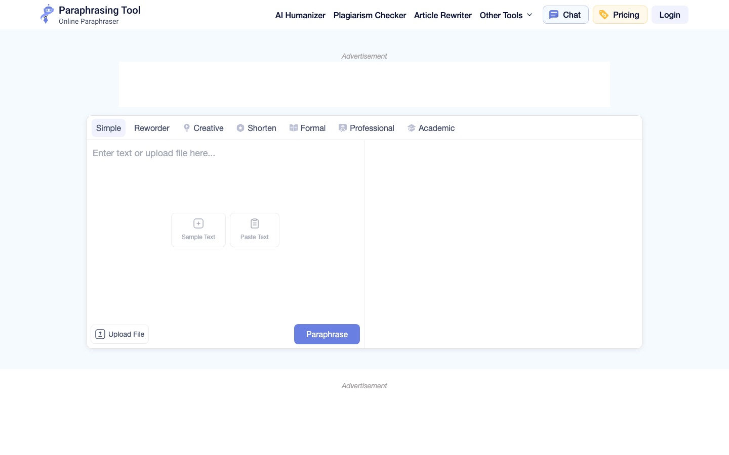 Homepage van de website van Paraphrasing.io