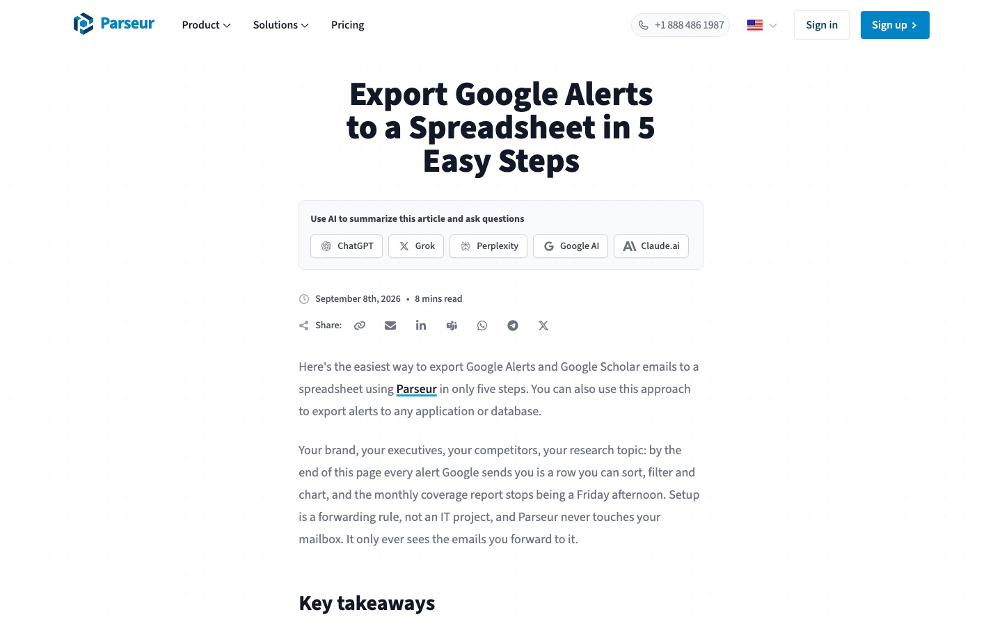 Σελίδα περίπτωσης χρήσης Google Alerts του Parseur