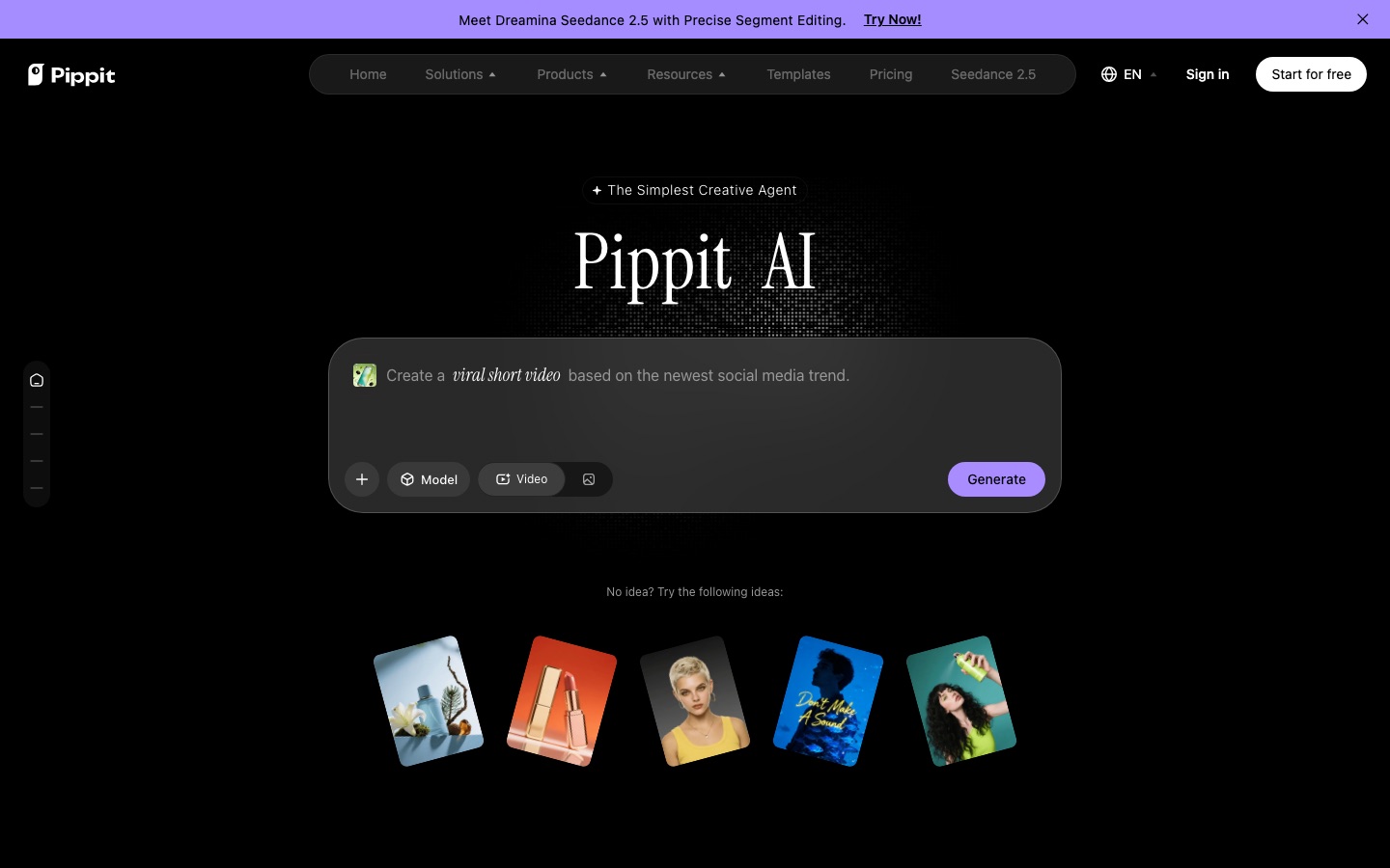 Главная страница сайта Pippit AI