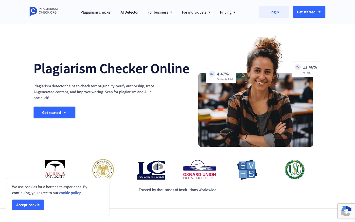 PlagiarismCheck.org website home page