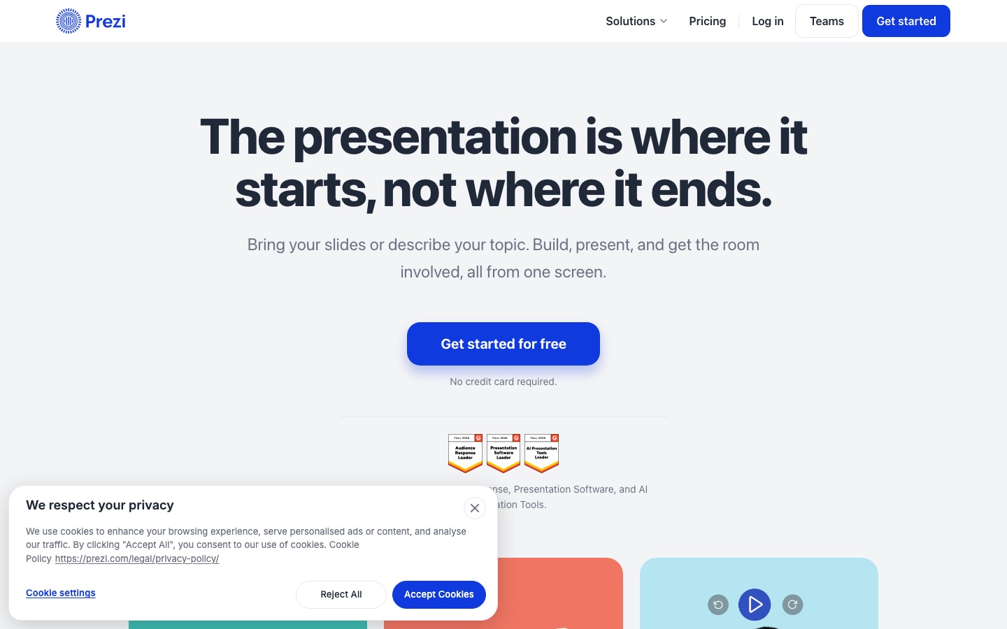 Home page del sito di Prezi