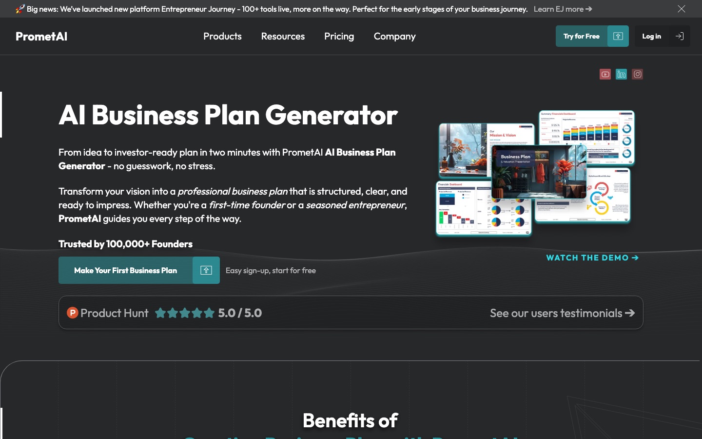 Homepage van de website van PrometAI