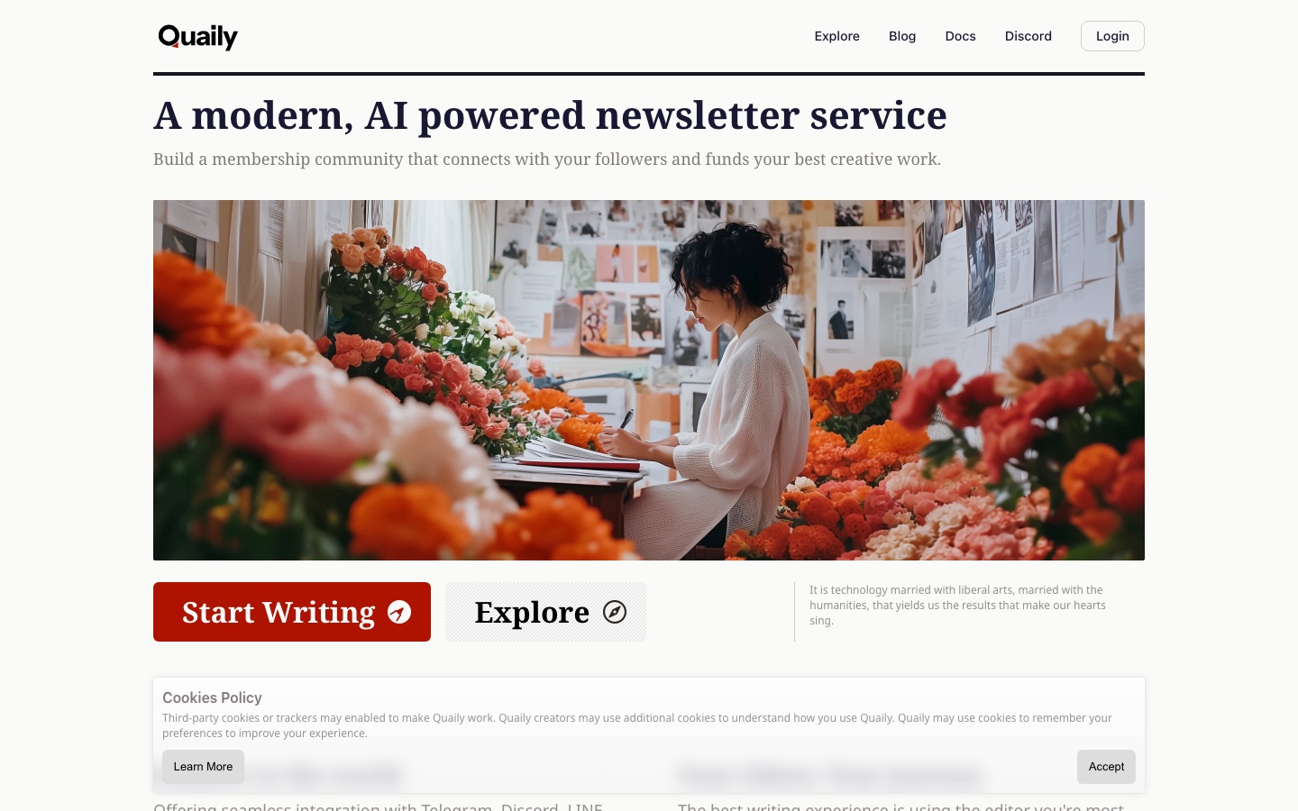Página de inicio del sitio web de Quaily