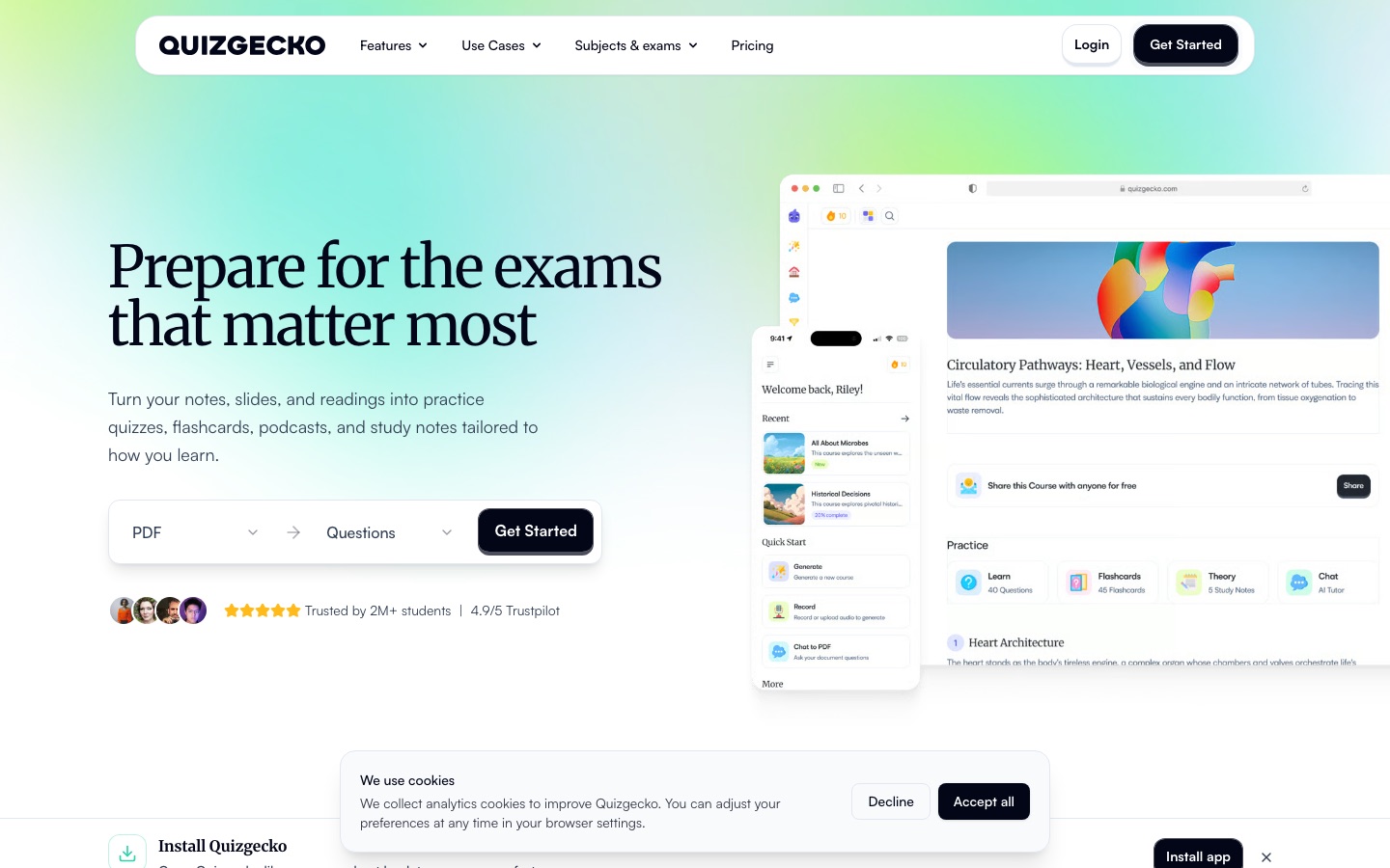Quizgecko website home page