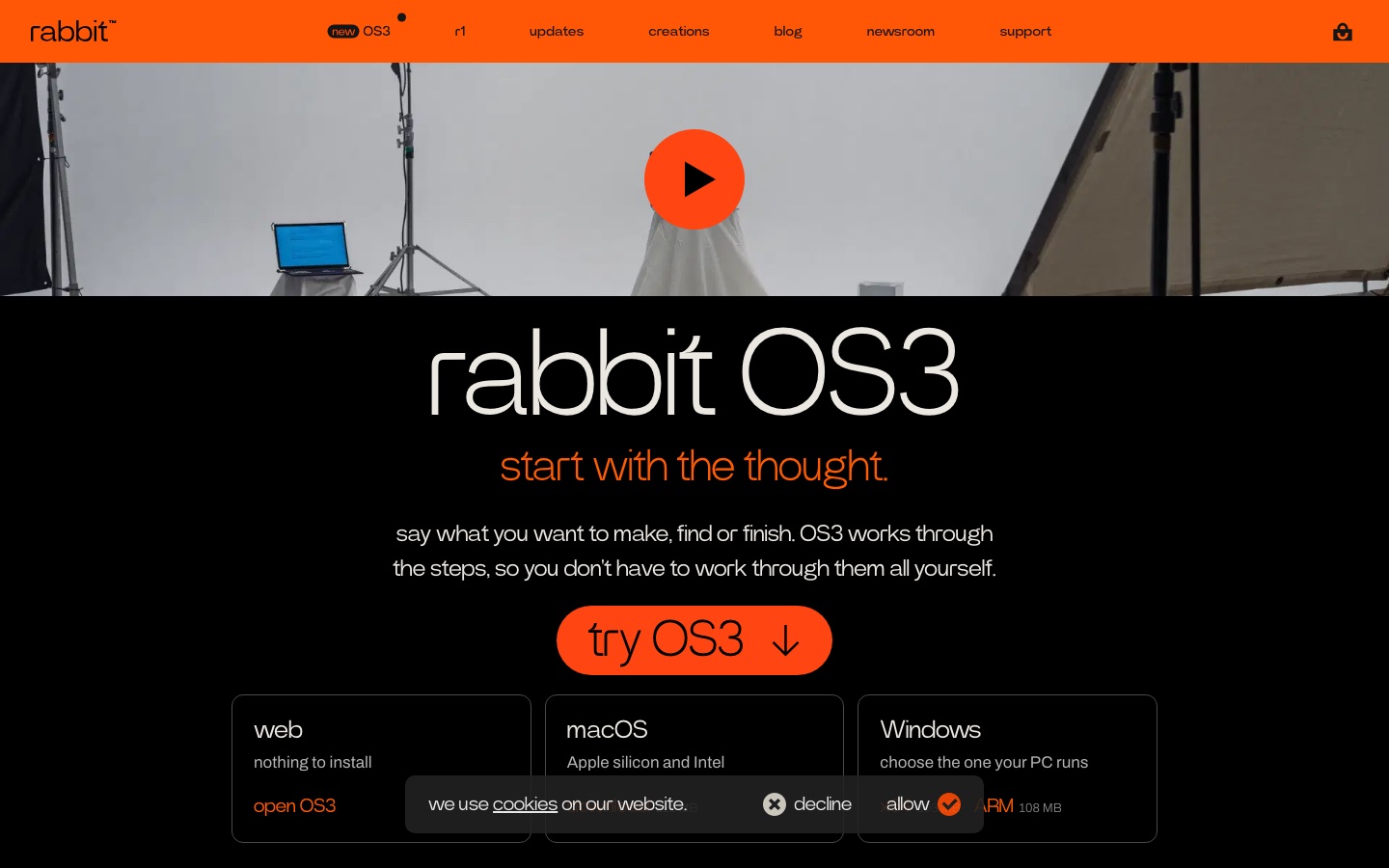 Page d’accueil du site de Rabbit R1