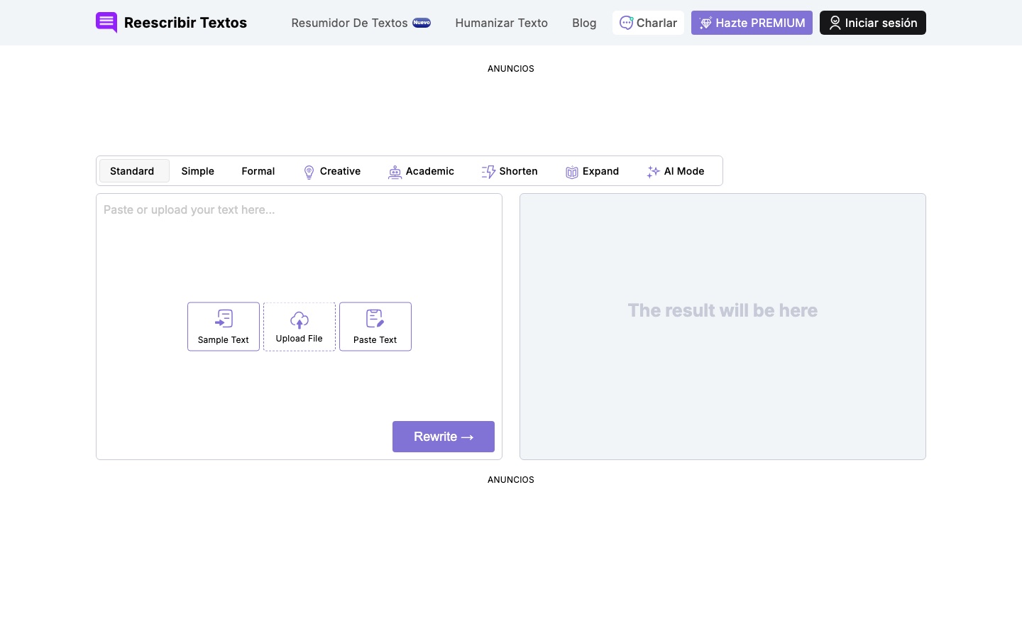 Reescribir Textos web sitesinin ana sayfası