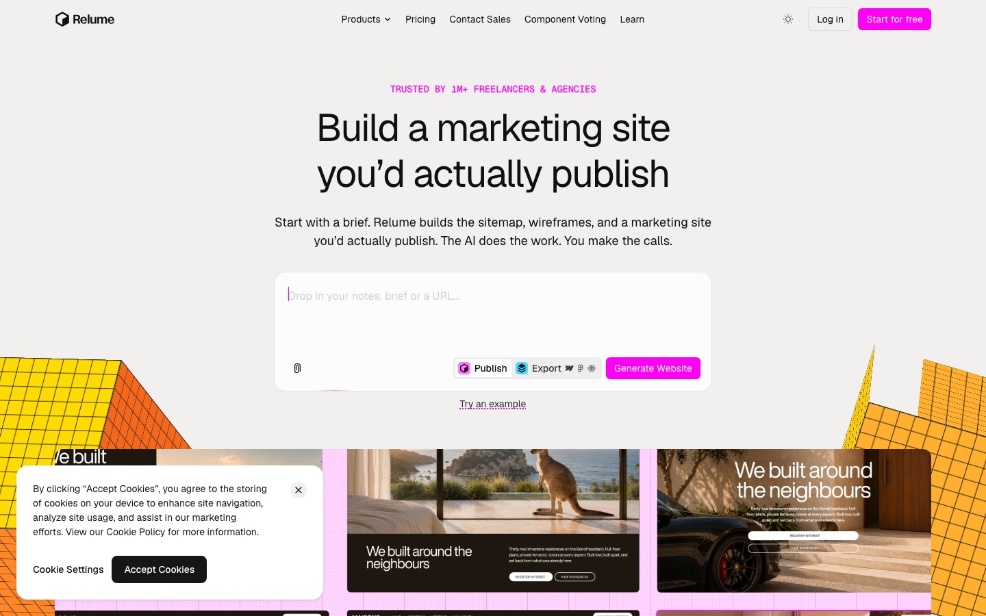 Homepage van de website van Relume