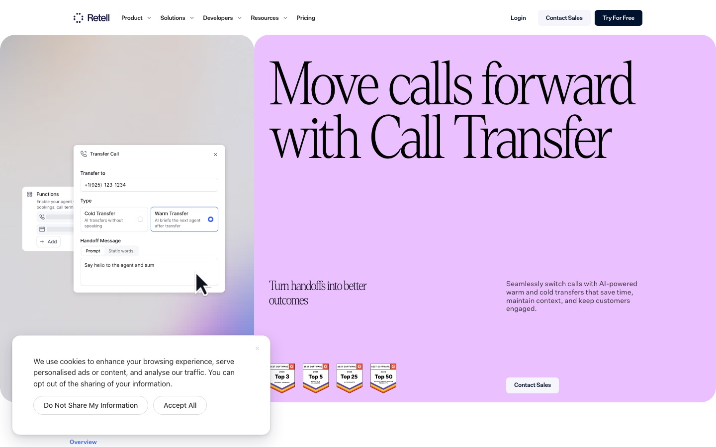 Retell AI call transfer page