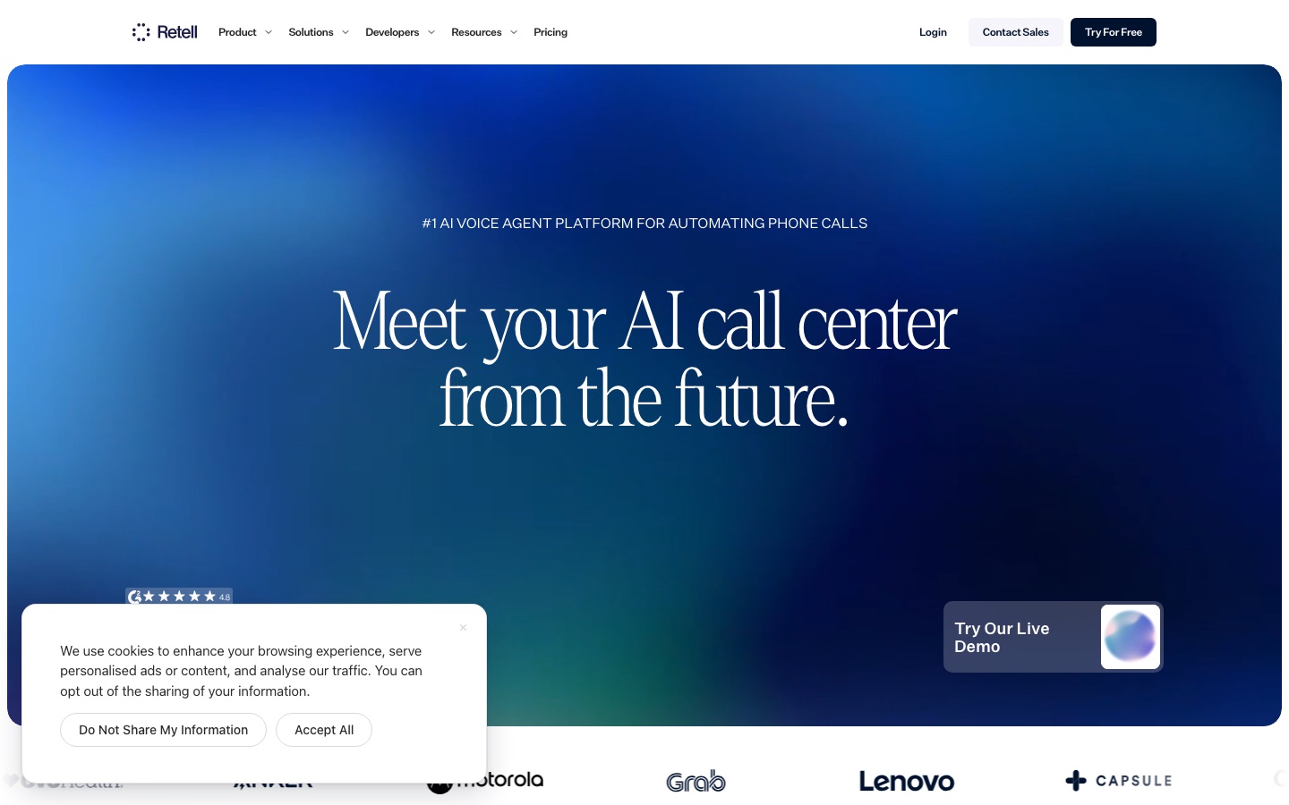 Retell AI website home page