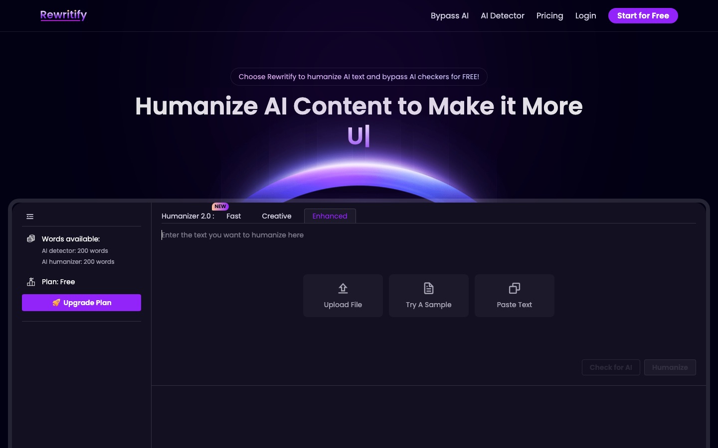 Homepage van de website van Rewritify