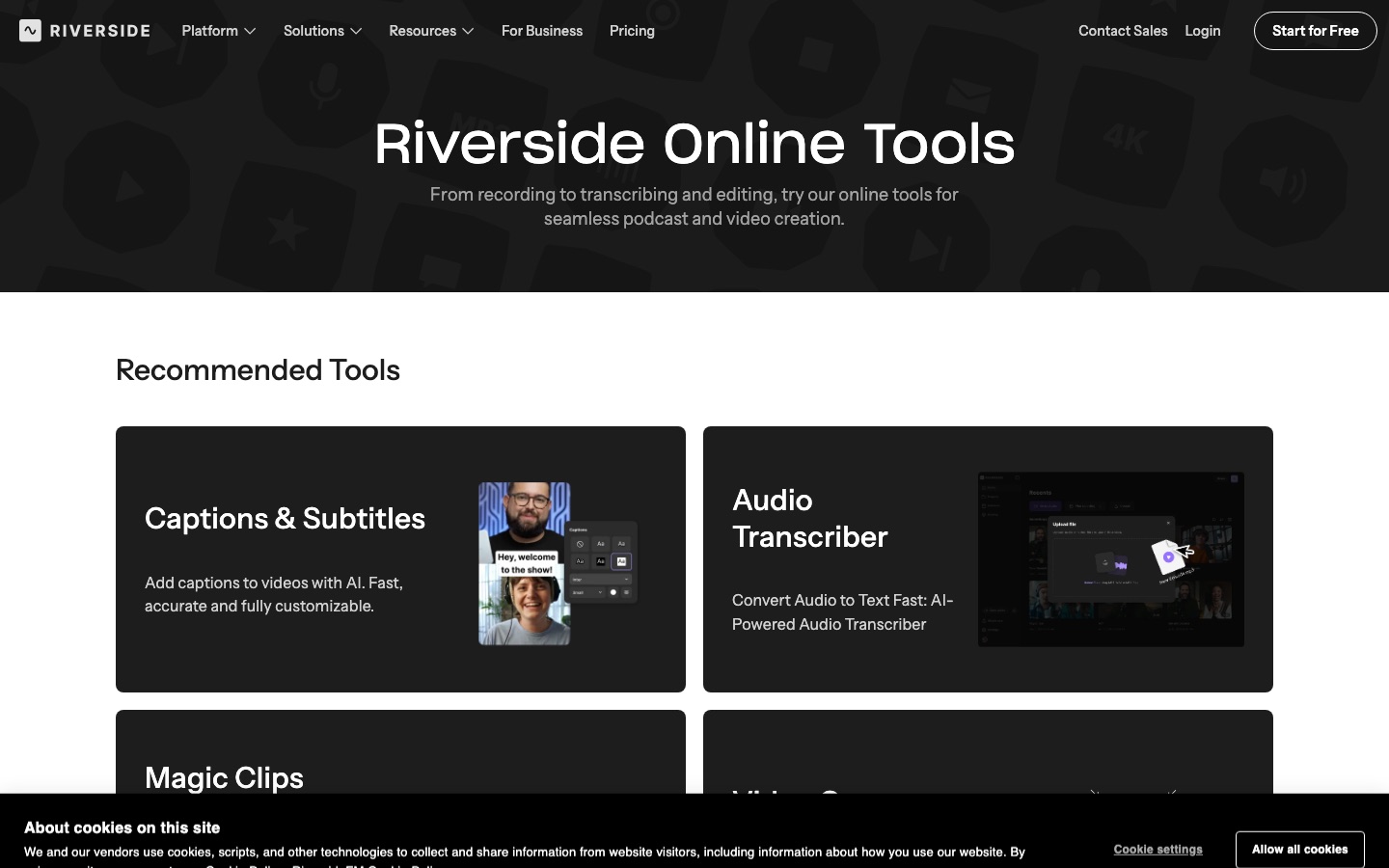 Page des outils en ligne de Riverside
